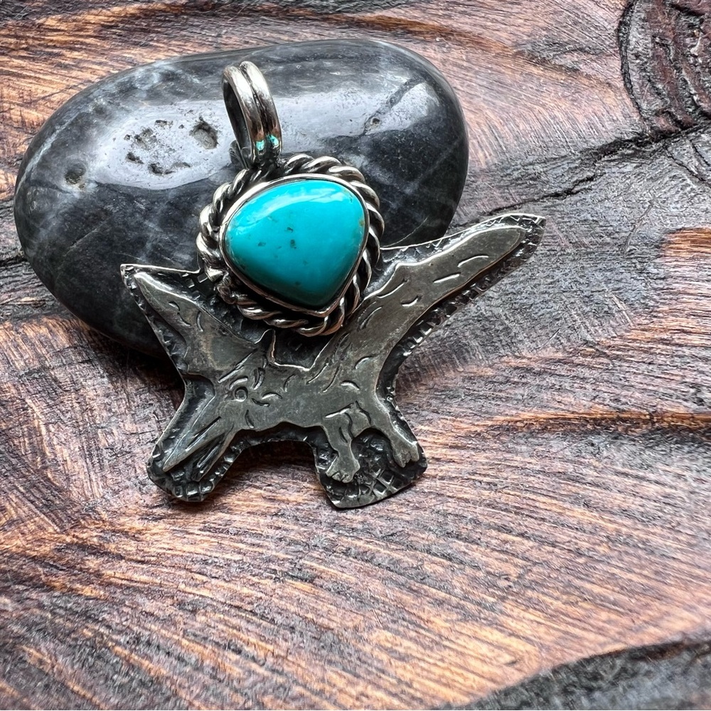 925 Sterling Silver Turquoise Dinosaur Pendant | Southwestern - Picture 3 of 13
